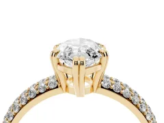 Marquise Cut Diamond Solitaire Ring Set in Yellow gold with Multi-Row Round Pavé Band and Prong Setting