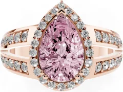Fancy Pink Pear Cut Diamond Halo Ring Set in Rose gold with Double Pavé Split Shank