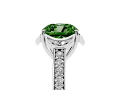 Fancy Green Cushion Cut Diamond Halo Ring Set in White gold with Channel Set Band and Prong Setting