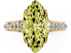 Fancy Yellow Marquise Cut Diamond Solitaire Pavé Engagement Ring Set in Yellow gold with Prong Setting