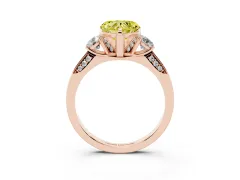 Fancy Yellow Heart Cut Diamond Three-Stone Ring Set in Rose gold with Pavé Band and Smaller Side Stones
