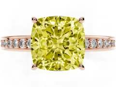 Fancy Yellow Cushion Cut Diamond Pavé Band Prong Set Solitaire Ring Set in Rose gold