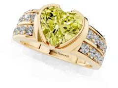 Fancy Yellow Heart Cut Diamond Wide Channel Set Band Ring Set in Yellow gold with Bezel Setting