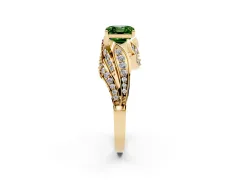 Fancy Green Asscher Cut Diamond Solitaire Ring Set in Yellow gold with Layered Twist Pavé Band