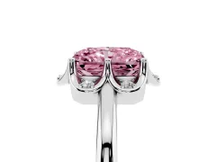 Fancy Pink Radiant Cut Diamond Round Cluster Halo Ring Set in Silver with Solitaire Band and Prong Setting
