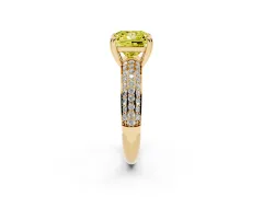 Fancy Yellow Princess Cut Diamond Solitaire Ring Set in Yellow gold with Multi-Row Round Pavé Band and Prong Setting