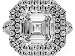 Asscher Cut Diamond Double Halo Ring Set in Platinum with Pavé Band