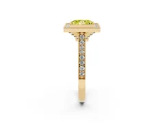 Fancy Yellow Princess Cut Diamond Halo Milgrain Pavé Band Ring Set in Yellow gold with Prong Setting