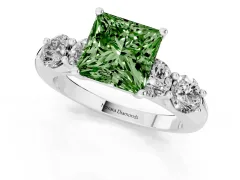 Fancy Green Princess Cut Diamond Five-Stone Prong Set Ring Set in Platinum with Classic Band