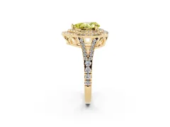 Fancy Yellow Pear Cut Diamond Double Halo Ring Set in Yellow gold with Pavé Band