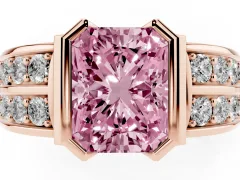 Fancy Pink Radiant Cut Diamond Wide Channel Set Band Ring Set in Rose gold with Bezel Setting