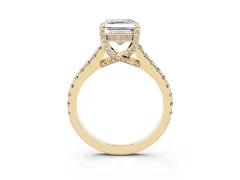 Asscher Cut Diamond Solitaire Ring Set in Yellow gold with Brilliant Pavé Band and Prong Setting