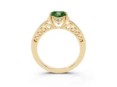 Fancy Green Princess Cut Diamond Halo Ring Set in Yellow gold with Channel Set Band and Prong Setting