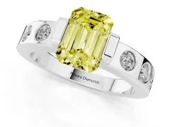 Fancy Yellow Emerald Cut Diamond Channel-Set Band Ring Set in Silver with Bezel Prong Setting