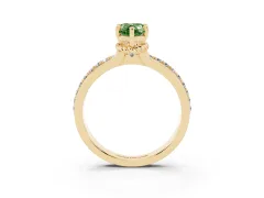 Fancy Green Pear Cut Diamond Solitaire Ring Set in Yellow gold with Channel Set Band and Prong Setting