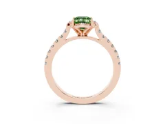 Fancy Green Emerald Cut Diamond Solitaire Ring Set in Rose gold with Pavé Band and Floral Prong Setting