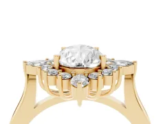 Pear Cut Diamond Cluster Halo Ring Set in Yellow gold with Marquise and Round Accents