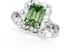 Fancy Green Emerald Cut Diamond Floral Halo Ring Set in Silver with Shared Prong Band