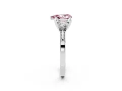 Fancy Pink Pear Cut Diamond Three-Stone Ring Set in Silver with Pavé Band and Smaller Side Stones