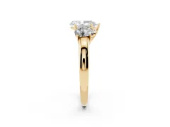 Pear Cut Diamond Three-Stone Ring Set in Yellow gold with Bold Center and Classic Band