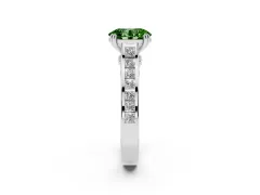 Fancy Green Oval Cut Diamond Channel Set Solitaire Engagement Ring Set in Platinum with Prong Setting