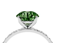 Fancy Green Round Cut Diamond Solitaire Engagement Ring Set in Silver with Round Pavé Band and Prong Setting
