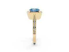 Fancy Blue Radiant Cut Diamond Halo Engagement Ring Set in Yellow gold with Accent Split Shank Band