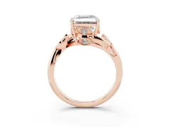 Asscher Cut Diamond Solitaire Twist Engagement Ring Set in Rose gold with Pavé Leaf Accents