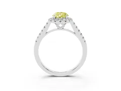 Fancy Yellow Pear Cut Diamond Pavé Halo Engagement Ring Set in White gold with Pavé Band and Prong Setting