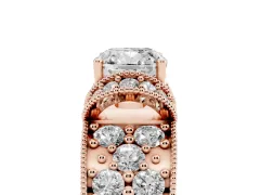 Cushion Cut Diamond Milgrain Halo Pavé Engagement Ring Set in Rose gold with Prong Setting