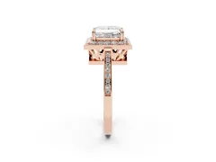 Princess Cut Diamond Halo Ring Set in Rose gold with Accent-Lined Split Shank and Prong Setting