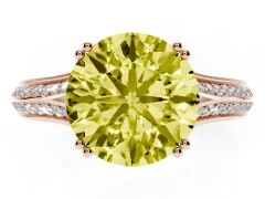 Fancy Yellow Round Cut Diamond Split Shank Pavé Engagement Ring Set in Rose gold with Prong-Set Center Stone