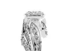 Asscher Cut Diamond Solitaire Ring Set in White gold with Layered Twist Pavé Band