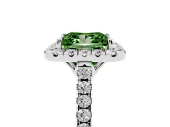 Fancy Green Princess Cut Diamond Pavé Halo Engagement Ring Set in Silver with Pavé Band and Prong Setting