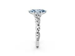 Fancy Blue Marquise Cut Diamond Vine Band Solitaire Ring Set in Platinum with Milgrain Prong Setting
