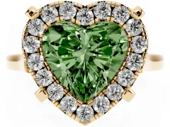 Fancy Green Heart Cut Diamond Cluster Halo Solitaire Ring Set in Yellow gold with Prong Setting