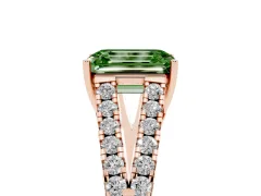 Fancy Green Emerald Cut Diamond Split Shank Pavé Engagement Ring Set in Rose gold with Prong-Held Center Stone