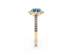 Fancy Blue Heart Cut Diamond Cushion Halo Ring Set in Yellow gold with Pavé Band
