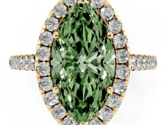 Fancy Green Marquise Cut Diamond Halo Pavé Engagement Ring Set in Yellow gold with Prong Setting