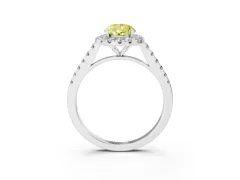 Fancy Yellow Pear Cut Diamond Halo Pavé Engagement Ring Set in Platinum with Prong Setting
