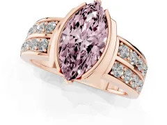 Fancy Pink Marquise Cut Diamond Wide Channel Set Band Ring Set in Rose gold with Bezel Setting