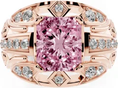 Fancy Pink Radiant Cut Diamond Art Deco Ring Set in Rose gold with Pavé Split Shank
