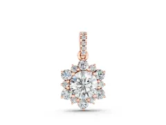 Round Brilliant Cluster Diamond Pendant Set in Rose gold with Floral Prong Setting