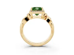 Fancy Green Princess Cut Diamond Halo Floral Band Ring Set in Yellow gold with Prong Setting