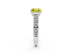Fancy Yellow Asscher Cut Diamond Solitaire Ring Set in Silver with Cut-Down Micro Pavé Band and Prong Setting