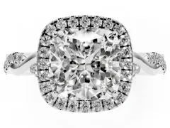 Cushion Cut Diamond Halo Twist Band Solitaire Ring Set in Platinum with Prong Setting