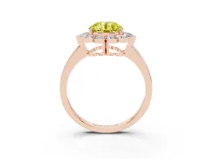 Fancy Yellow Round Cut Diamond Halo Cluster Engagement Ring Set in Rose gold with Solitaire Band and Prong Setting