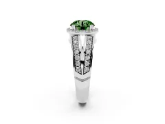 Fancy Green Round Cut Diamond Halo Ring Set in Silver with Double Pavé Split Shank