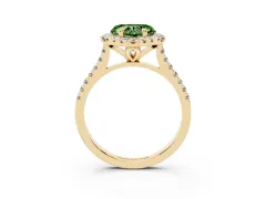Fancy Green Heart Cut Diamond Cushion Halo Ring Set in Yellow gold with Pavé Band