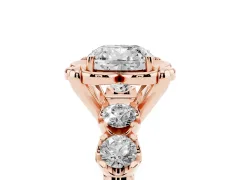 Cushion Cut Diamond Floral Halo Ring Set in Rose gold with Shared Prong Band